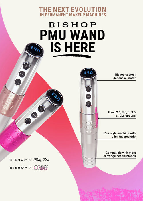 The Bishop PMU Wand is here! Fitted with a custom Japanese motor by Bishop Rotary, this sleek machine is available in 3 strokes to fit all your PMU  work!